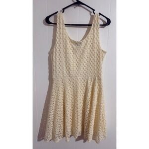 Lily Rose Women Cream Crochet Lace Fit Flare Dress Sleeveless L - No Belt
